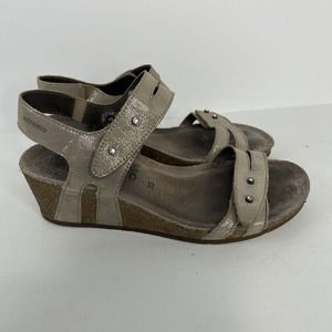 Mephisto Grey Metallic Sandals Strappy Low Wedge